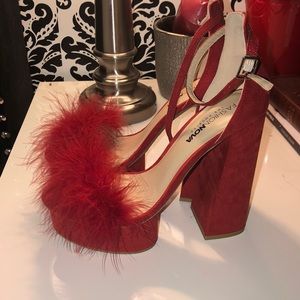 Red feathered heels with Ankle strap
